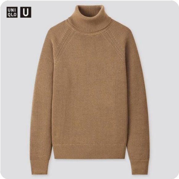 NWT Uniqlo U Fisherman Ribbed Turtleneck Long-sleeved Sweater, Brown, M - Picture 3 of 3